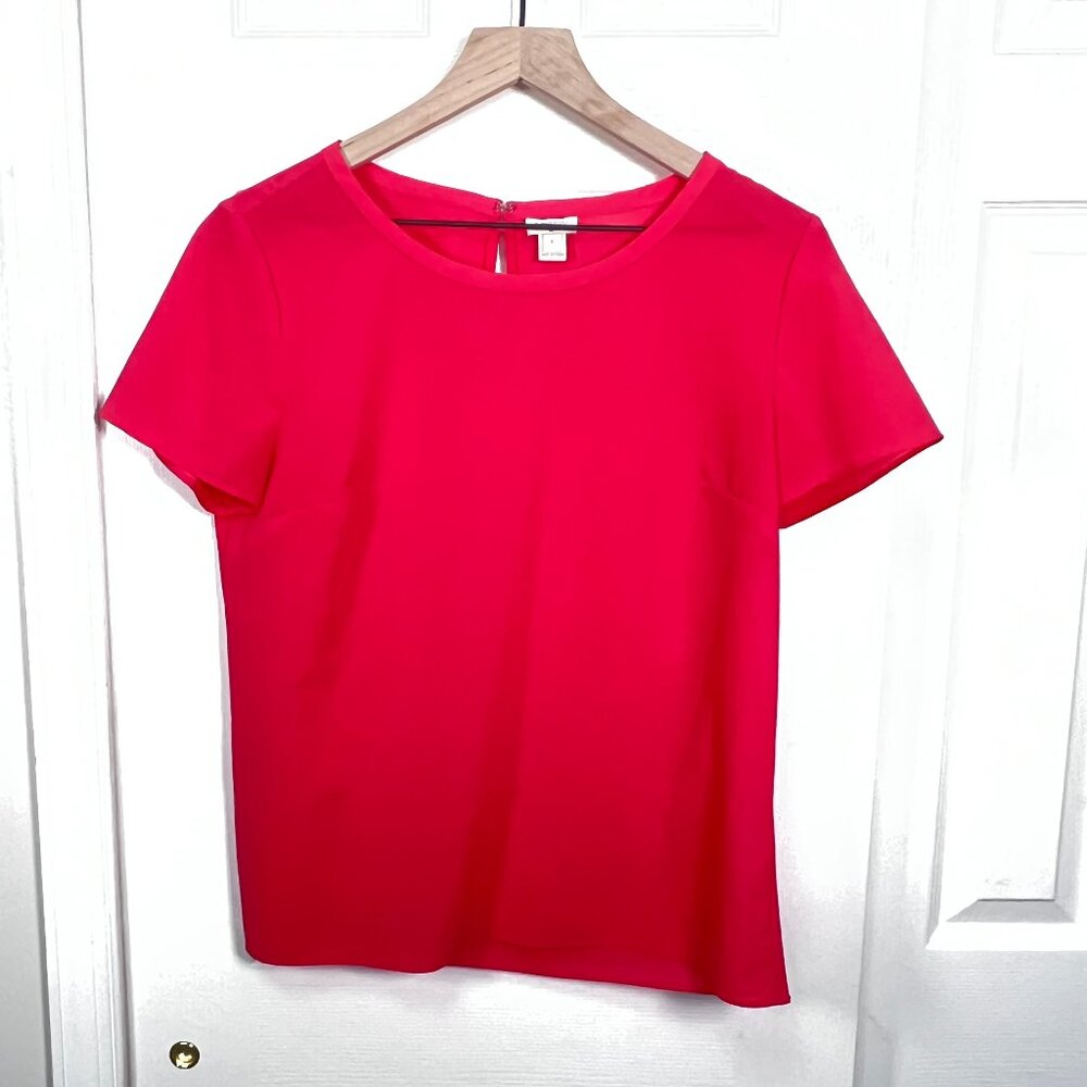 J Crew Short Sleeve Keyhole Semi Sheer Blouse Pink Size S